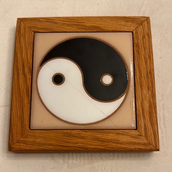 Arius Tile Co. Other - Vintage Arius Tile Co. 4in Yin Yang Ceramic Tile with Wooden Frame